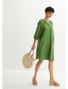 bonprix Plátené šaty s dierkovanou výšivkou, farba zelená
