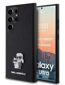 Karl Lagerfeld PU Saffiano Metal Karl and Choupette puzdro pre Samsung Galaxy S24 Ultra čierna KLHCS24LPSAKCMPK