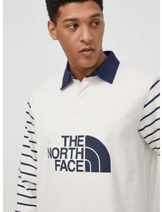Bavlnené tričko s dlhým rukávom The North Face béžová farba, s potlačou, NF0A8704SVO1