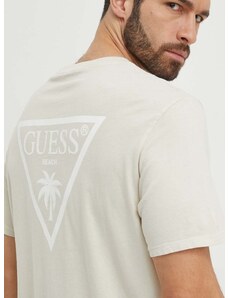 Bavlnené plážové tričko Guess béžová farba, vzorovaný, F4GI09 KA260