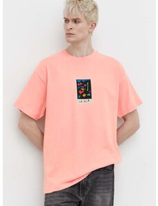 Bavlnené tričko Volcom x ARTHUR LONGO pánske, ružová farba, s potlačou