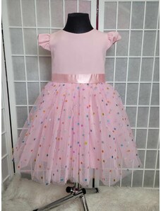 Dievčenské šaty svetlo ružové s farebnými bodkami