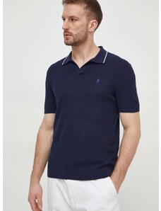 Polo tričko s prímesou ľanu Polo Ralph Lauren tmavomodrá farba,jednofarebný,710934180