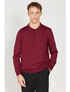 ALTINYILDIZ CLASSICS Men's Claret Red Standard Fit Normal Cut Polo Collar Knitwear Sweater.