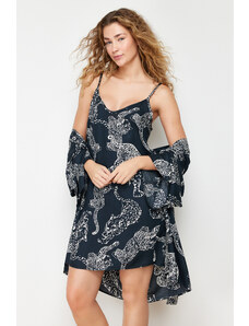 Trendyol Anthracite Animal Patterned Viscose Woven Nightgown