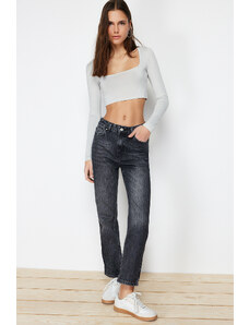 Trendyol Collection Čierne rovné džínsy s vysokým pásom