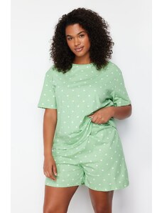 Trendyol Curve Mint Heart Patterned Knitted Pajamas Set