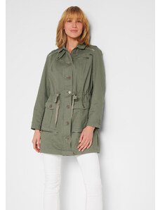 bonprix Parka bunda, bavlnená, utility štýl, polodlhá, farba zelená