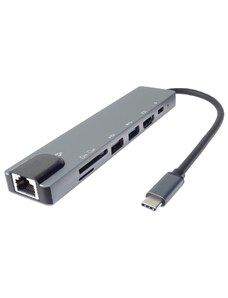 PremiumCord USB-C na HDMI + USB3.0 + USB2.0 + PD + SD/TF + RJ45 adaptér