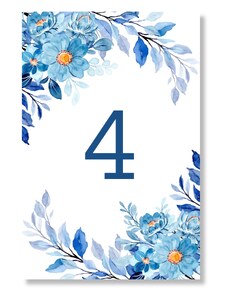 Personal Číslo stola - Modré kvetiny