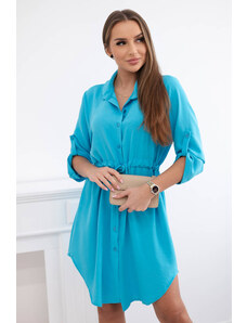 Kesi Dress with buttons and ties at the waist in turquoise color