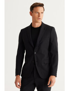 ALTINYILDIZ CLASSICS Pánsky čierny slim fit golier na lastovičku slim fit, vzorovaný vlnený oblek z tkaniny Cordura