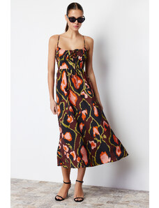 Trendyol Brown Floral Backless Maxi Woven Dress