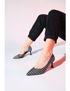 LuviShoes CHEVY čierno-biele transparentné dámske topánky na tenkom podpätku