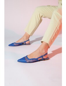 LuviShoes BRACE Jeans Women's Blue Skin Mesh Closed Toe Flat Sandals