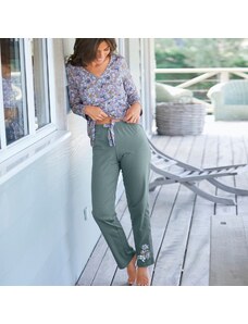 Blancheporte Pyžamové nohavice so stredovou potlačou "okvetných lístkov" šalviová 036