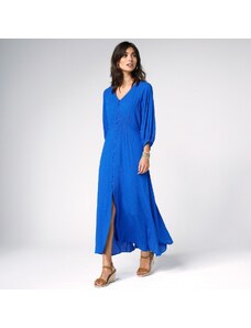 Blancheporte Jednofarebné dlhé šaty na gombíky modrá 050