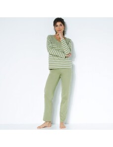 Blancheporte Pruhované pyžamo s dlhými rukávmi olivová 040