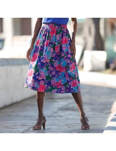 Blancheporte Midi sukňa s potlačou kvetín modrá/ružová 036