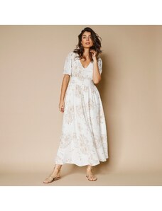 Blancheporte Dlhé šaty so širokými rukávmi a potlačou biela/karamelová 038