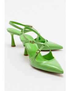 LuviShoes Pistachio Green Patent Leather Women's Pointed Toe Thin Heeled Shoes