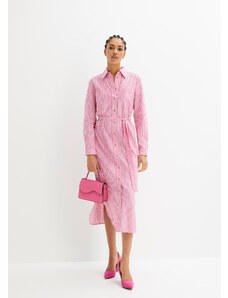 bonprix Blúzkové šaty, pásikované, so šnúrkou na zaviazanie, farba ružová, rozm. 48