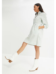 bonprix Blúzkové šaty z bio bavlny s gumičkou v páse a vreckami, po kolená, farba biela
