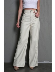 Madmext Beige Leather Basic Women's Trousers