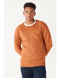 AC&Co / Altınyıldız Classics Men's Cinnamon Standard Fit Regular Cut Crew Neck Ruffled Soft Textured Knitwear Sweater