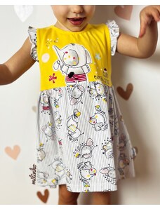 Miniworld Dievčenské letné šaty- Cute Elephants, žlté