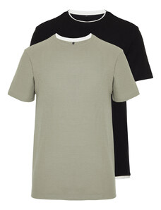 Trendyol Collection Čierno-mätový obyčajný/normálny strih 2 balenia Textúrované 100% bavlnené tričko