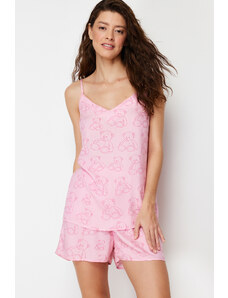 Trendyol Pink Teddy Bear Patterned Rope Strap Viscose Woven Pajama Set