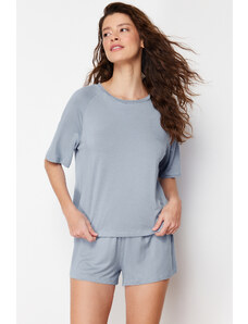 Trendyol Premium Blue Bamboo Blend Knitted Pajamas Set