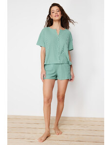 Trendyol Mint Ribbed Knitted Pajamas Set