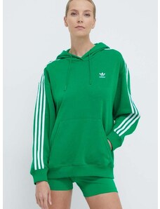 Mikina adidas Originals 3-Stripes Hoodie OS dámska, zelená farba, s kapucňou, s nášivkou, IN8398