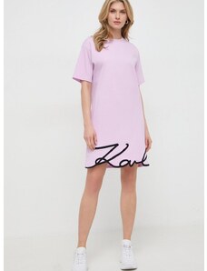 Bavlnené šaty Karl Lagerfeld ružová farba, mini, rovný strih
