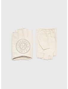 Kožené rukavice bez prstov Karl Lagerfeld dámske, béžová farba