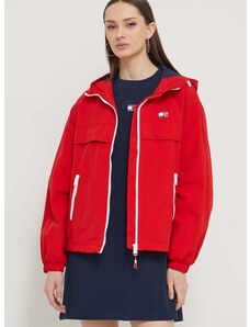 Bunda Tommy Jeans dámska,červená farba,prechodná,DW0DW17747