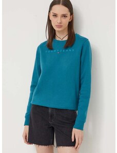 Mikina Tommy Jeans dámska,zelená farba,s nášivkou,DW0DW17793