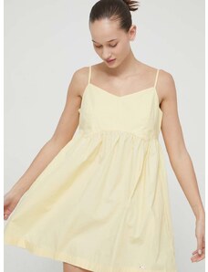 Bavlnené šaty Tommy Jeans žltá farba, mini, áčkový strih, DW0DW17940