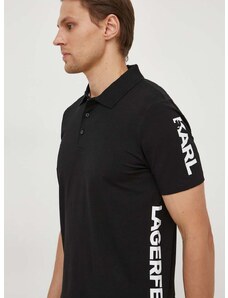 Polo tričko Karl Lagerfeld pánsky, čierna farba, s potlačou
