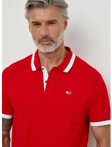 Bavlnené polo tričko Tommy Jeans červená farba, s nášivkou