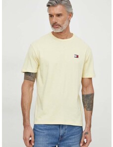 Bavlnené tričko Tommy Jeans pánsky,žltá farba,s nášivkou,DM0DM17995