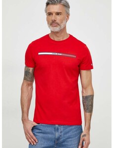 Bavlnené tričko Tommy Jeans pánsky, červená farba, s potlačou, DM0DM13509