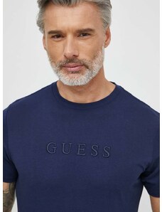 Bavlnené tričko Guess PIMA pánsky, tmavomodrá farba, s nášivkou, M2BP47 K7HD0