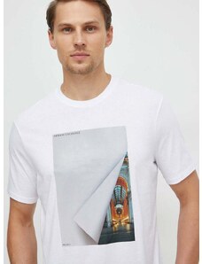 Bavlnené tričko Armani Exchange pánske, biela farba, s potlačou, 3DZTKG ZJH4Z