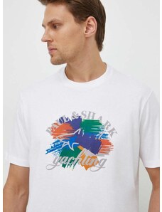 Bavlnené tričko Paul&Shark pánsky, biela farba, s potlačou, 24411013