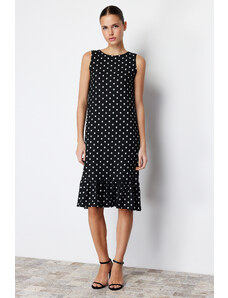 Trendyol Black Polka Dot Skirt Ruffled Ribbed Stretchy Knitted Midi Dress