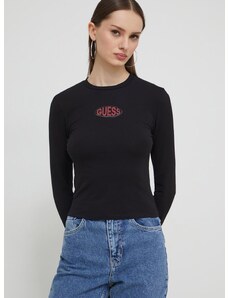 Tričko s dlhým rukávom Guess Originals dámsky, čierna farba