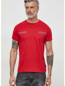 Bavlnené tričko Tommy Hilfiger pánsky,červená farba,s potlačou,MW0MW34428